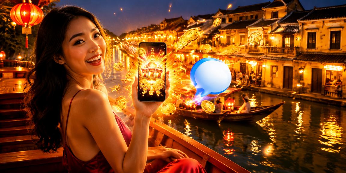 Người dùng tại Hội An chơi slot game và theo dõi điểm VIP trên điện thoại